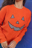 Pumpkin Kisses Ribbed Gingham Patchwork Jack-o-Lantern Sweater