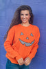 Pumpkin Kisses Ribbed Gingham Patchwork Jack-o-Lantern Sweater
