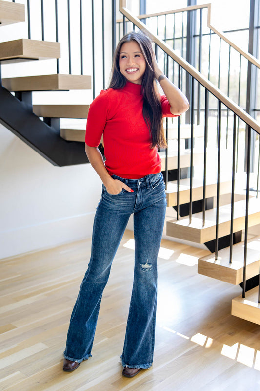 Call The Shots Mid Rise Flare Jeans