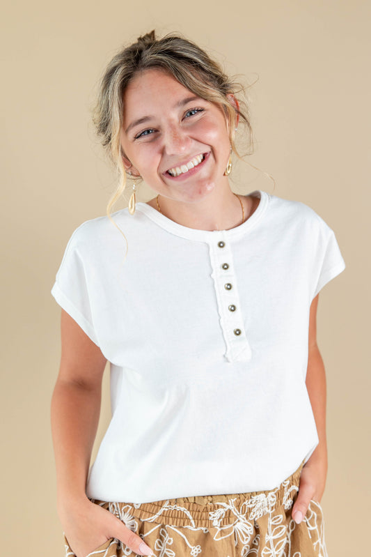 Casual Icon Cap Sleeve Cotton Top