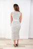 Parallel Dream Black & White Striped Fitted Midi Dress