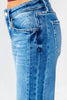 Split Decision Mid Rise Two Tone Contrast Wide Flare Jeans