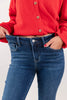 Indigo Icon Mid Rise Dark Wash Trouser Hem Flare Jeans