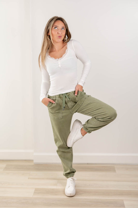 Matcha Magic Sage Green Comfort Stretch Jogger Jeans
