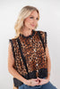 Fierce & Fancy Lace Trimmed Leopard Print Sleeveless Top
