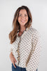Forever Lovely Long Sleeve Polka Dot Ruffle Trim Cotton Blouse