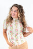 Forever in Bloom Pink & Yellow Roses Mesh Top