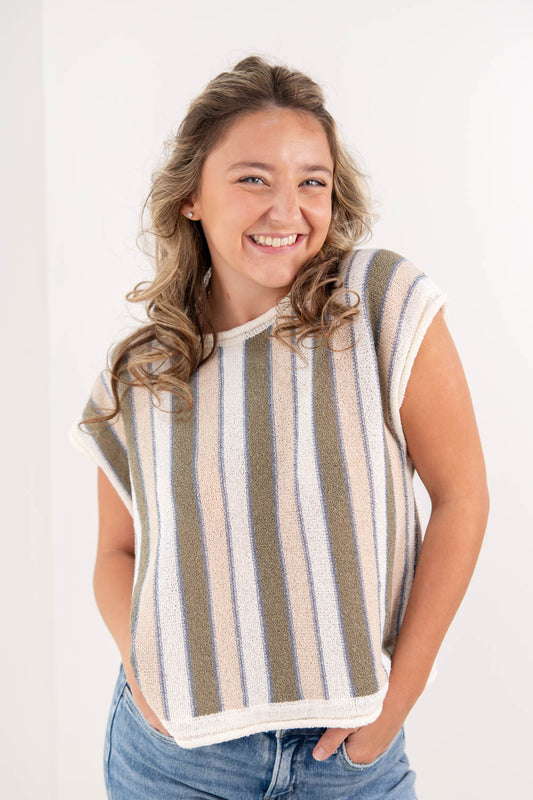 Warm Welcome Multi Color Vertical Stripe Knit Top