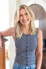 Line Dancing Striped Sleeveless Button Down Tank Top