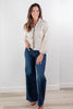 Forever Lovely Long Sleeve Polka Dot Ruffle Trim Cotton Blouse