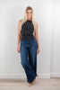 Trend Setting Boat Neck Polka Dot Fitted Sleeveless Top