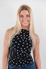 Trend Setting Boat Neck Polka Dot Fitted Sleeveless Top