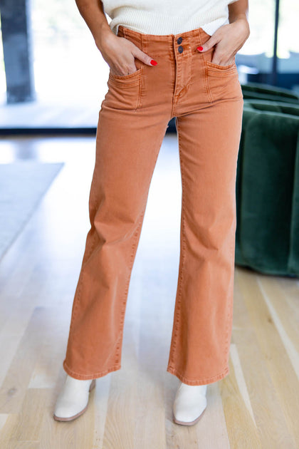 Bonfire Babe Rust Colored Jeans – Charming & Main