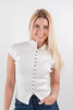 Feminine Flair Button Down Mock Neck Split Front Hem Top
