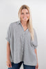 Classic Cutie Oversized Vertical Striped Short Sleeve Blouse