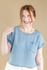 Style Check Short Sleeve Light Wash Denim Top
