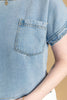 Style Check Short Sleeve Light Wash Denim Top