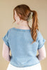 Style Check Short Sleeve Light Wash Denim Top