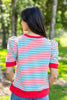 Chic Streak Red & Blue Striped Contrast Trim Puff Sleeve Top