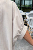 Classic Cutie Oversized Vertical Striped Short Sleeve Button Down Top