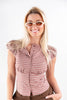 Wicked Sweet Plaid Puff Sleeve Button Front Cotton Top