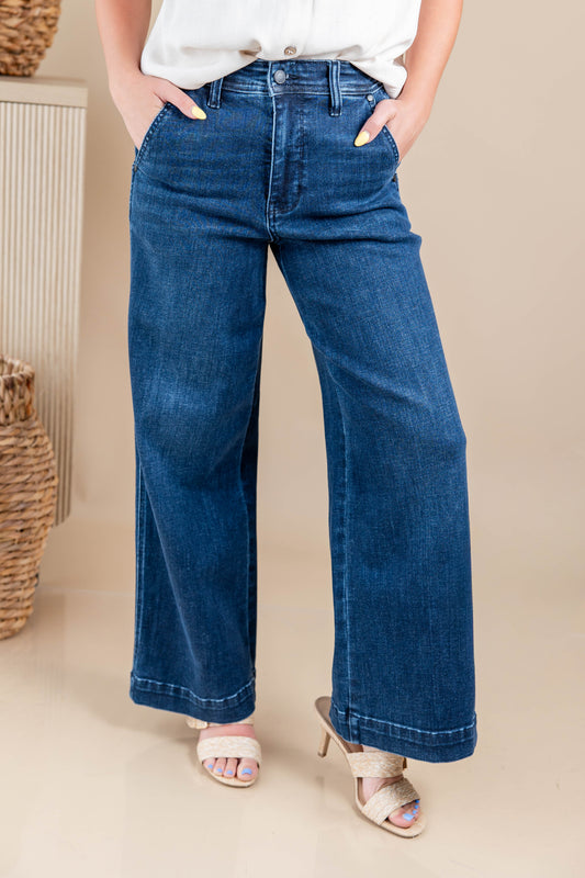 On A Roll Crop Dark Wash Ankle Trouser Jeans