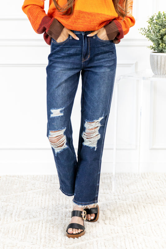 High Rise Rigid Magic Distressed Straight Jeans