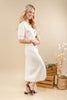 Golden Touch V-Neck Ivory Button Down Midi Dress
