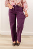 Grape Expectations Wide Leg Plum Patch Pocket Jeans
