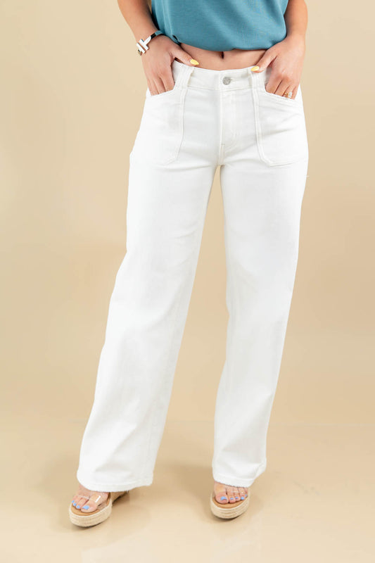 Pure Intent White Patch Pocket Wide Leg Jeans