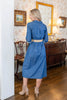 Denim Diva Belted A-Line Denim Midi Dress