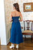 Indigo Breeze Smocked Strapless Denim Midi Dress