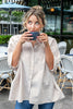 Classic Cutie Oversized Vertical Striped Short Sleeve Button Down Top