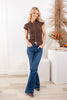 Feminine Flair Ribbed Mock Neck Button Down Top