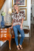 Rustic Romance Large Floral Short Puff Sleeve Blouse