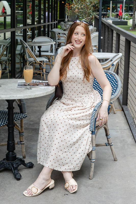 True Beauty A-Line Polka Dot Drop Waist Midi Dress