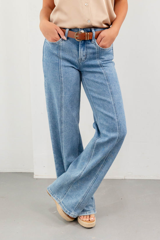Clean Slate Vertical Seam Detail Wide Leg Jeans