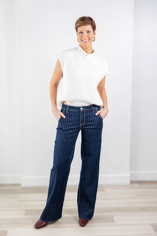 Cosmic Crush Metallic Pinstripe Wide Leg Jeans