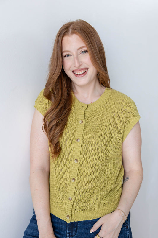 Buttoned Bliss Button Front Cap Sleeve Sweater Cardigan
