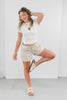 Sun Kissed Tan Striped Mid Rise Mom Shorts