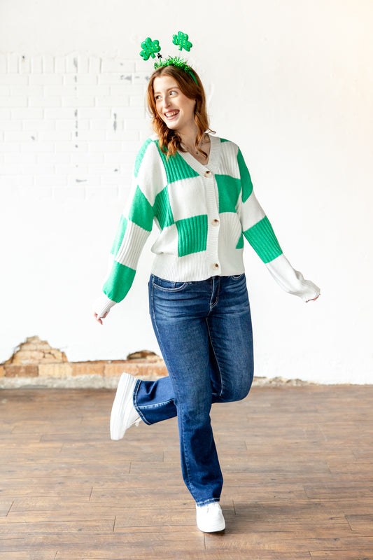 Clover Me Up Front Button Cardigan