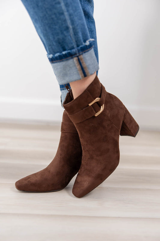 Runway Ready Faux Suede Brown Ankle Booties