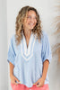 Classy & Sassy Sky Blue Vertical Striped Dolman Top