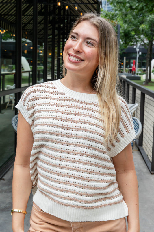 Soft Stripe Open Weave Ribbed Striped Knit Top