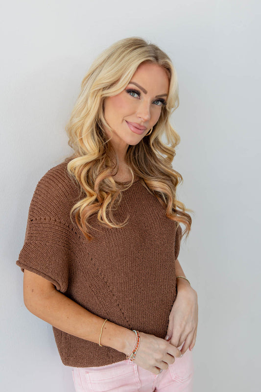Easy Living Short Sleeve V-Shaped Knit Sweater