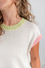 Pastel Pop Multi-Color Trim Cap Sleeve Knit Top
