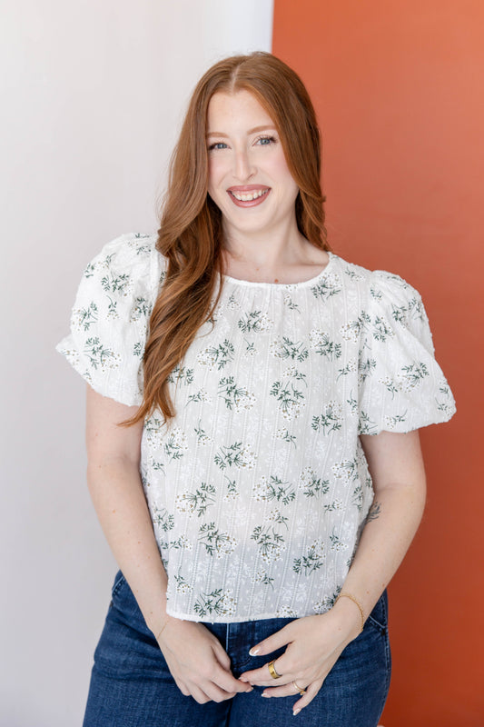 Romance in Bloom Floral Puff Sleeve Cotton Top