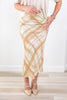 Catching Feelings Olive & Taupe Plaid Satin Midi Skirt
