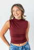 Wrapped In Ease Ruched Mock Neck Sleeveless Top