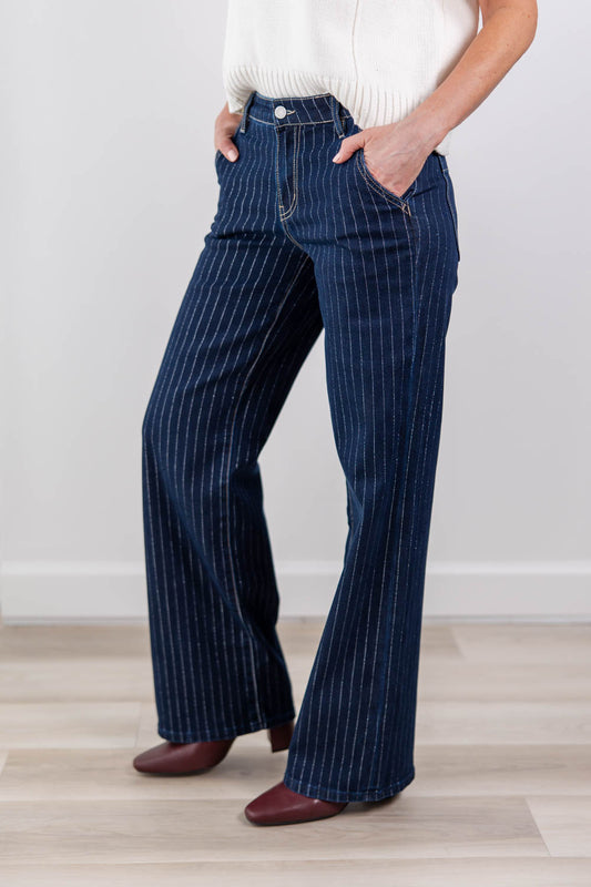 Cosmic Crush Metallic Pinstripe Wide Leg Jeans